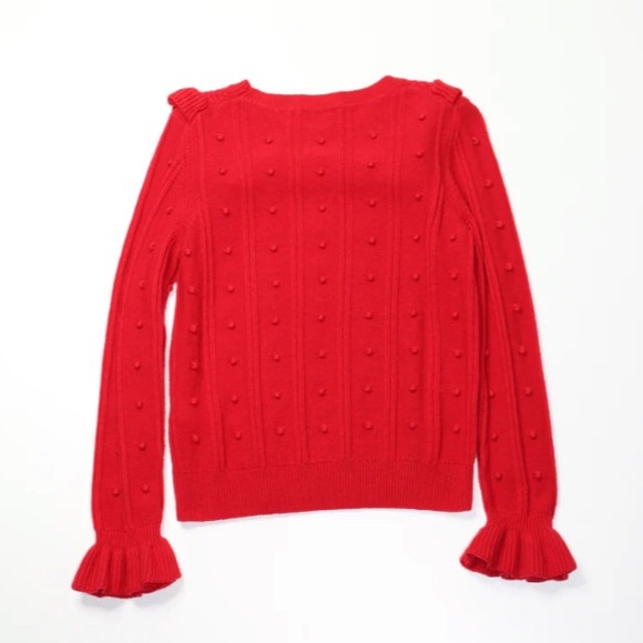 Kate Spade Red Wool Blend Ruffled Yoke Pom Pom Embellished Sweater - Picture 2 of 8